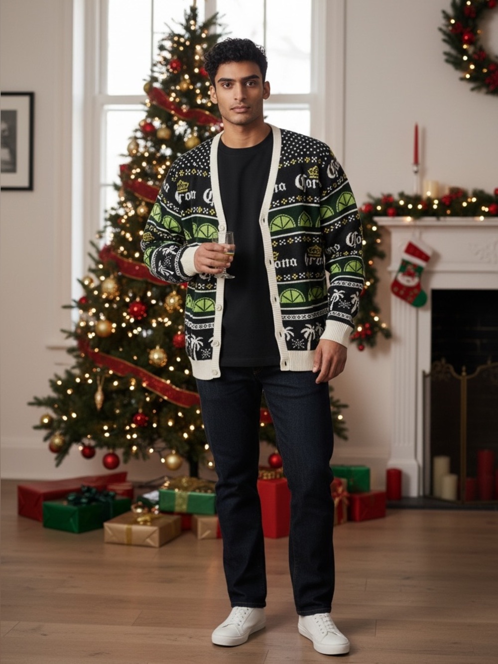 Corona Men's Feliz Navidad Cardigan Sweater NWT